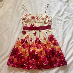 City Triangles Cream Midi Dress with Fuchsia and Yellow Floral Border